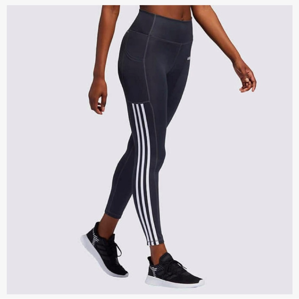 Adidas Women 7/8 3 Stripe Black Leggings Size M